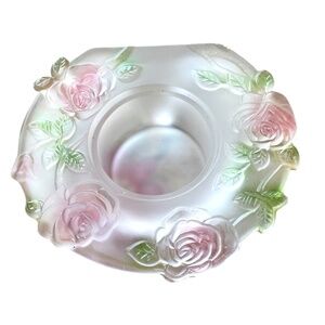 Decorative Floral Glass Sculpture‎ Candle Holder In Pink